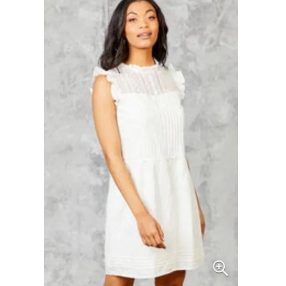 ALTAR'D State Women’s M Mini Dress Lace Top Off White Cap Sleeve Open Back Boho